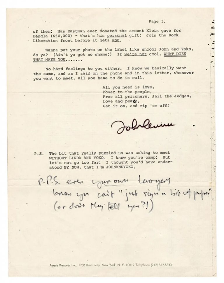 John Lennon Paul McCartney The Beatles venden carta precio