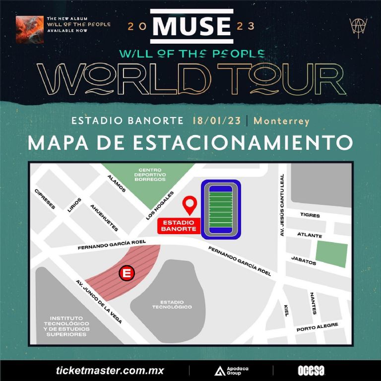 Estacionamiento para ver a Muse en el Estadio Banorte 