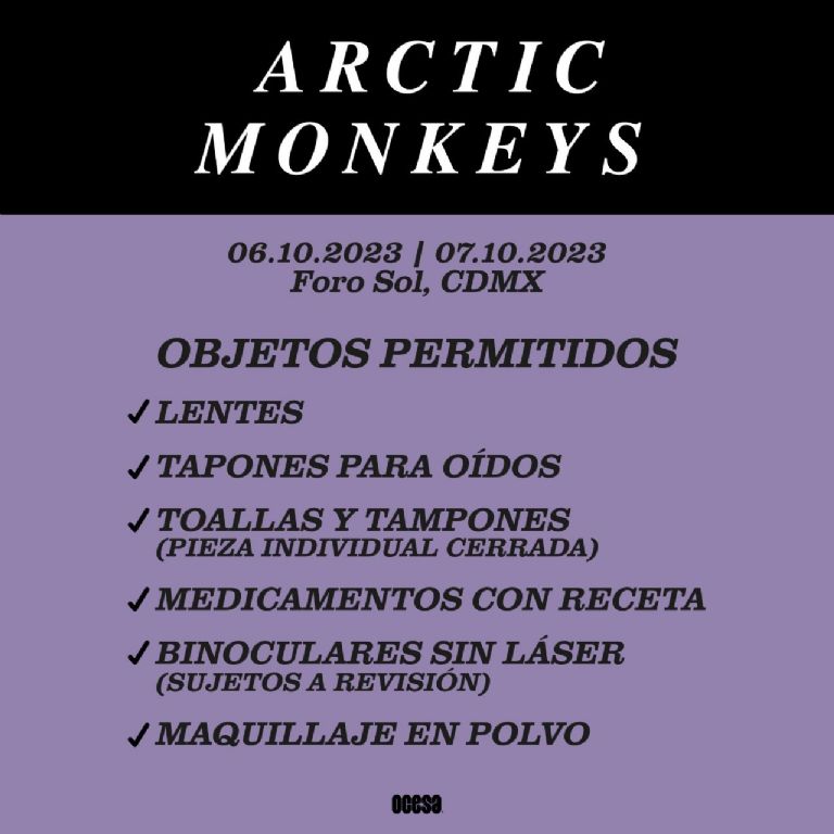 objetos permitidos arctic monkeys méxico 