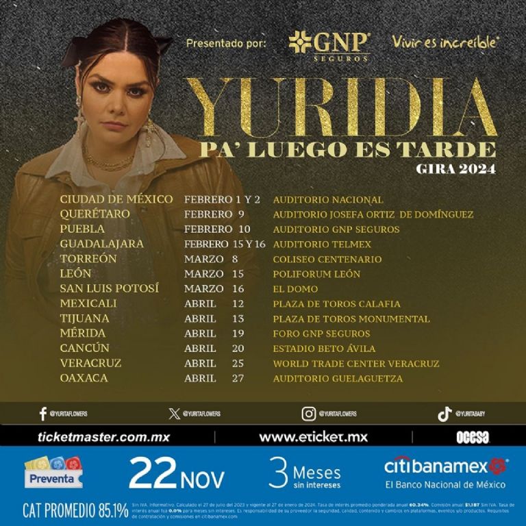 Yuridia en el auditorio nacional 2024 fechas concierto
