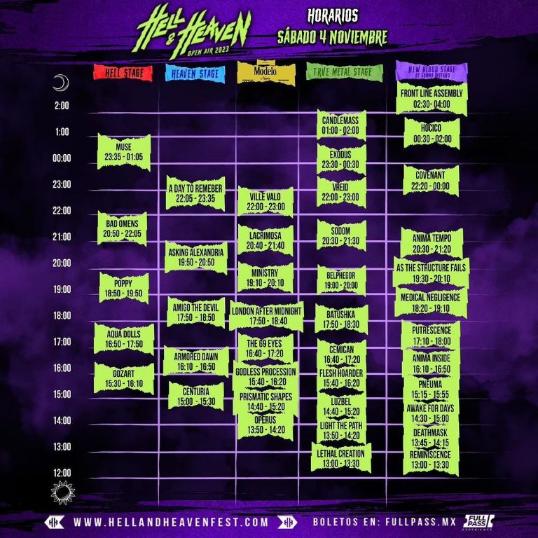 horarios sábado 4 noviembre hell and heaven 2023