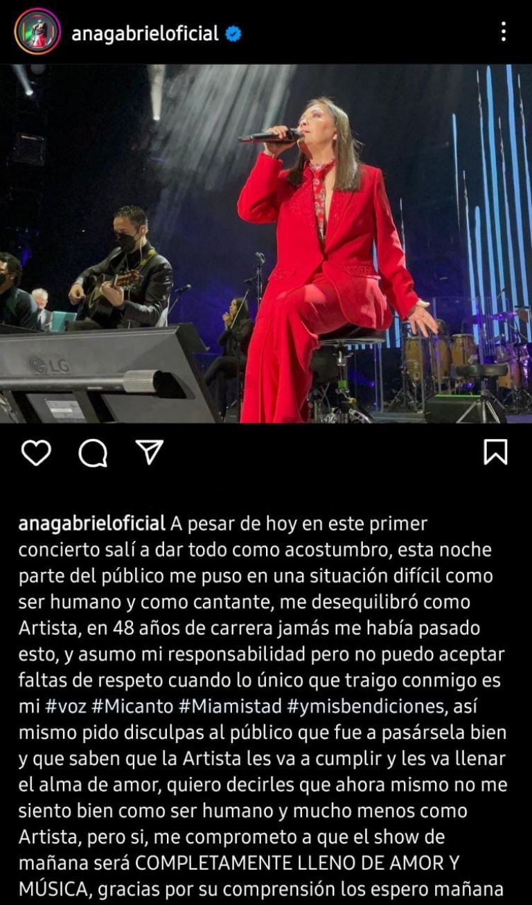 Ana Gabriel explota contra sus fans en concierto