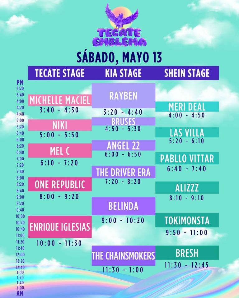 tecate emblema horarios sabado 13 de mayo horarios artistas