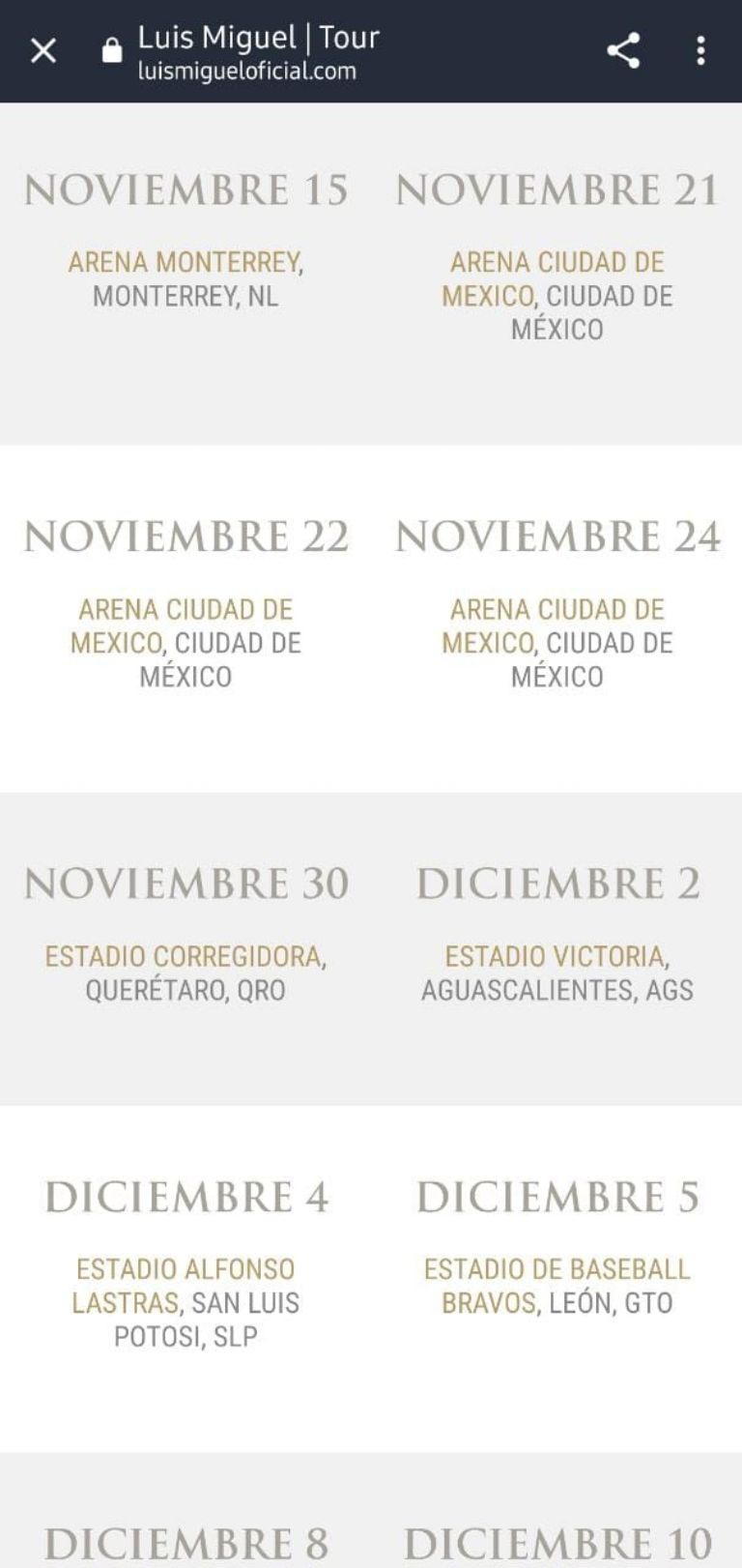 Precio de los boletos para conciertos de Luis Miguel en la Arena CDMX