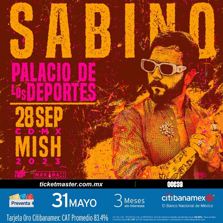 Sabino llega al Palacio de los Deportes de la CDMX te decimos el precio de los boletos para el concierto