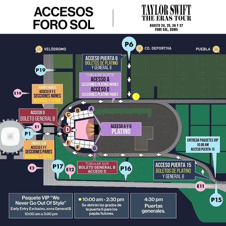 accesos horarios Foro Sol concierto Taylor Swift