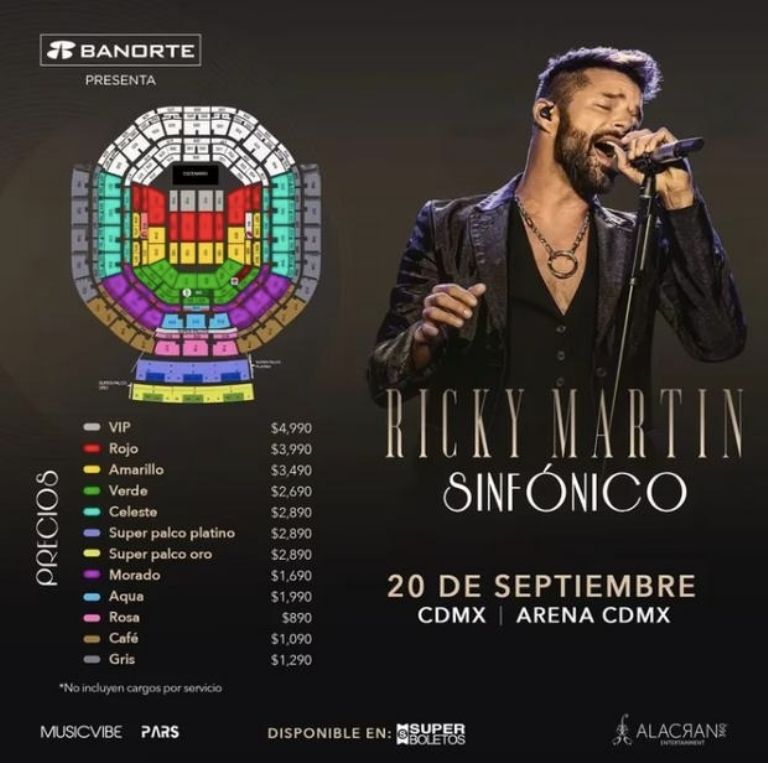 horarios del concierto de Ricky Martin Arena CDMX