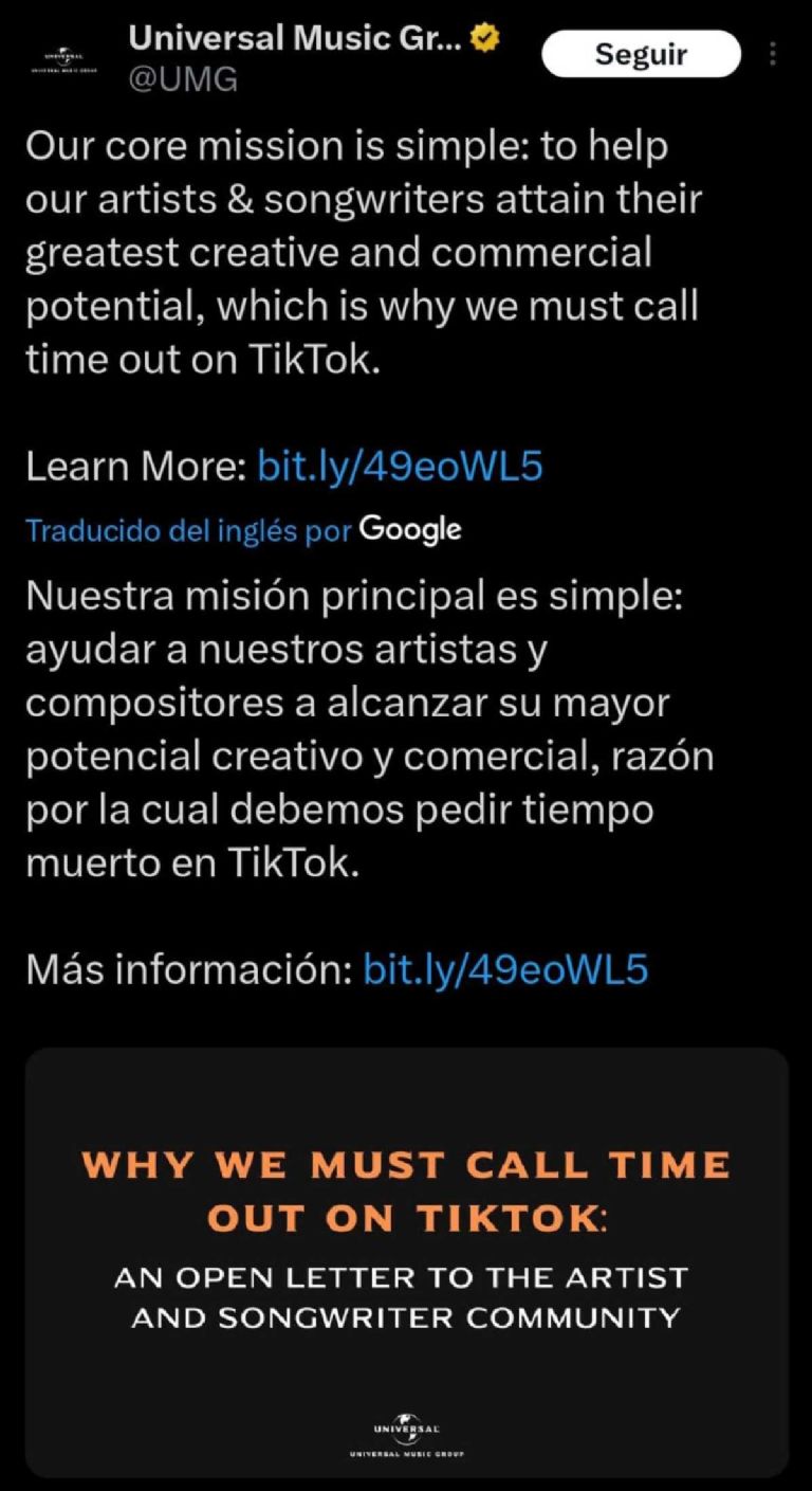 TikTok no tendrá música de los artistas de Universal Music
