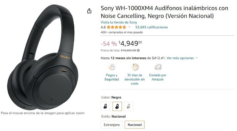 Mejores audífonos de diadema de alta gama: Sony WH1000XM4