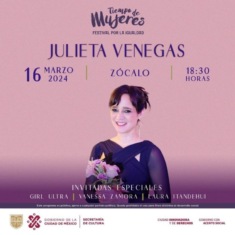 Julieta Venegas tiene concierto gratis en el Zócalo por el 8 de marzo