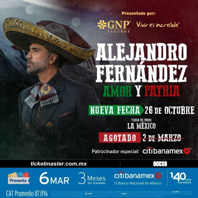 La Plaza de Toros tendrá concierto de Alejandro Fernández en octubre
