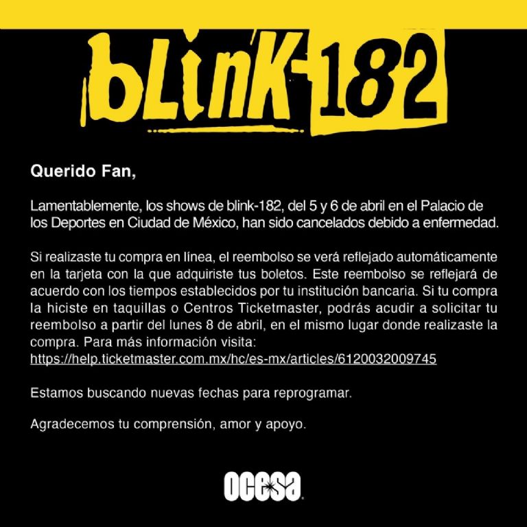 cómo hacer reembolso conciertos Blink-182 Ticketmaster