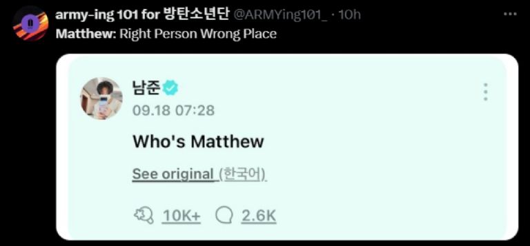 Una carta de Weverse hizo que RM de BTS le preguntara a ARMY quién es Matthew