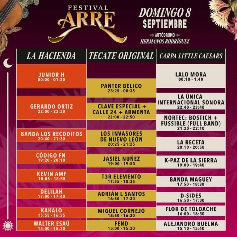 Horarios de cada escenario del Festival Arre domingo 8 de septiembre