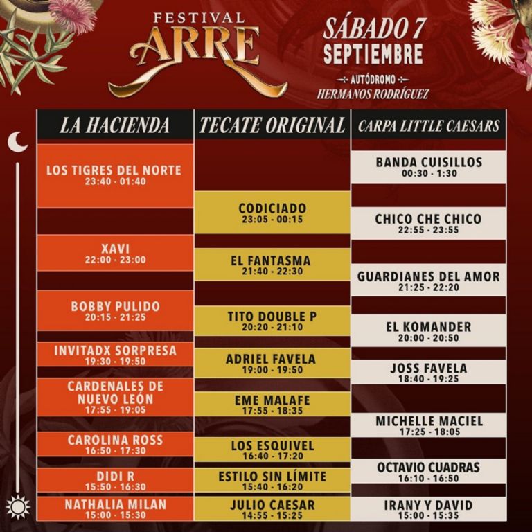 horarios del festival arre 2024 sabado 7 de septiembre