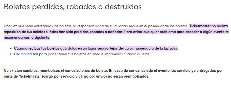 boletos perdidos robados ticketmaster